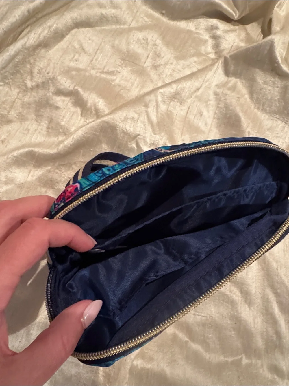 Floral Navy Cosmetic Pouch - Blue Floral Travel Case